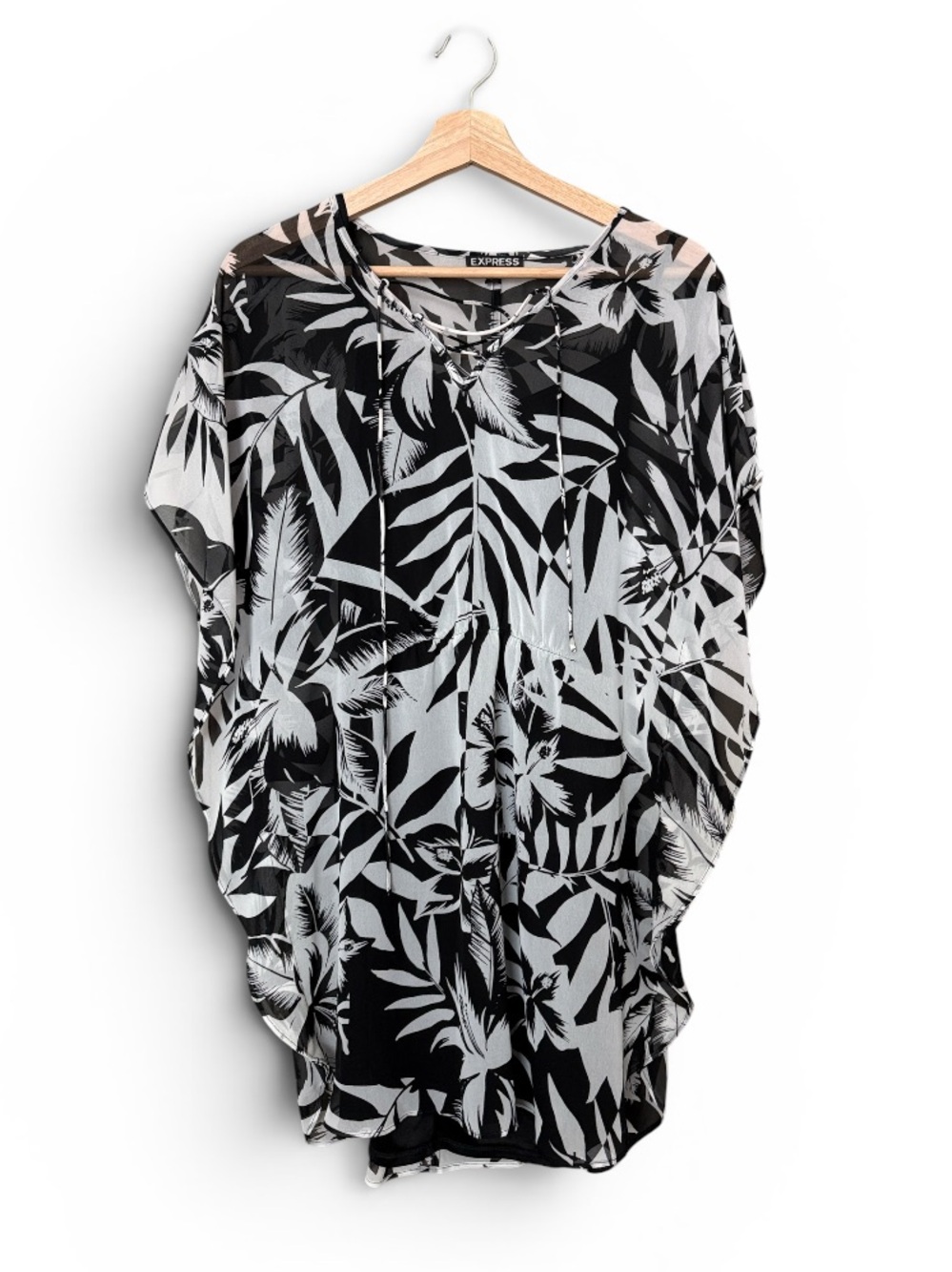 Express Black & White Tropical Print Dress | XS